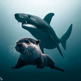 great white shark and otter